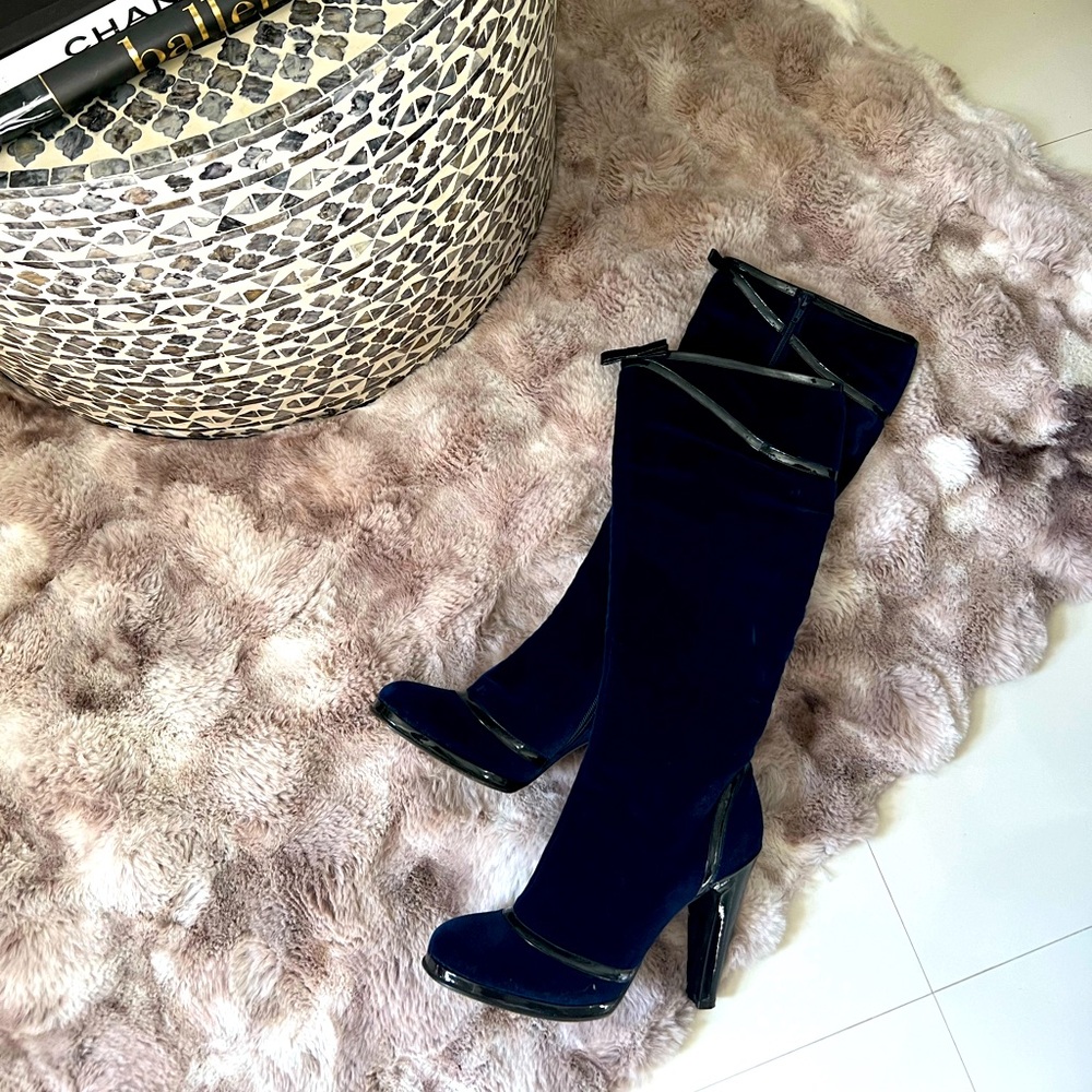 MARC JACOBS navy blue, velvet, knee high boots
